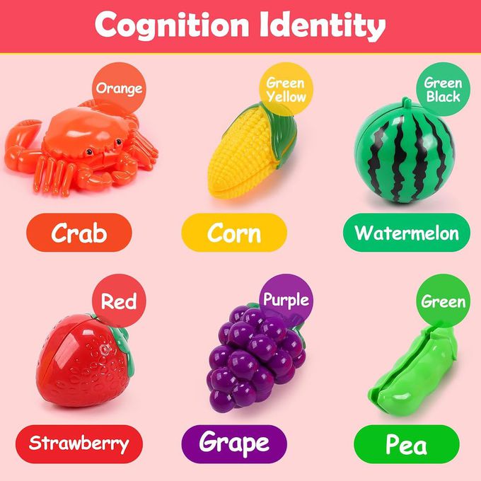 CuteStone - 兒童購物提籃與仿真切切樂益智玩具34件套裝組合(可折疊提籃)