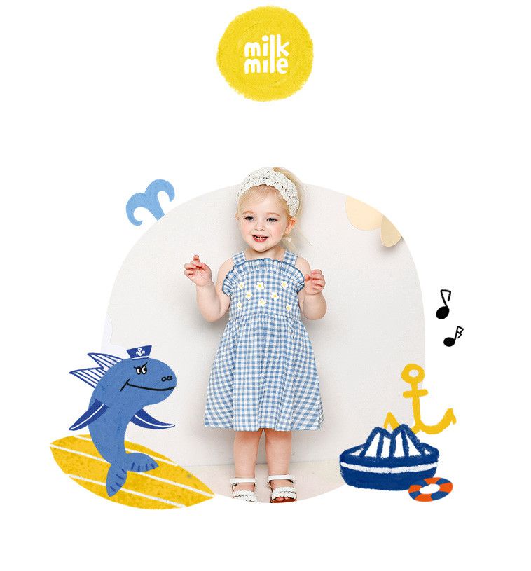 韓國 milk mile - 小白花點綴格紋洋裝-紫