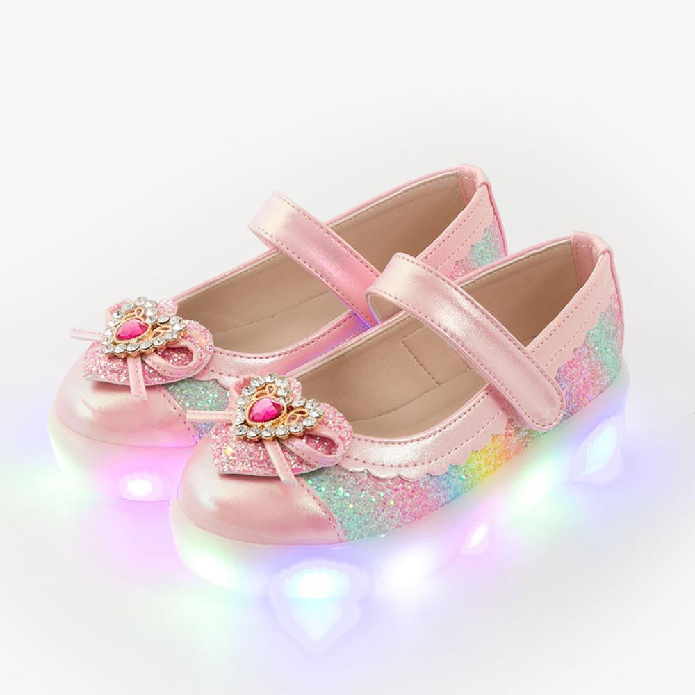 韓國 OZKIZ - (LED)公主愛心鑽彩虹厚底鞋-粉紅