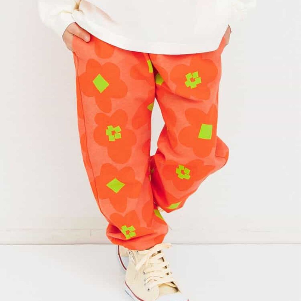 舒適輕盈活力長褲-大花朵-橘