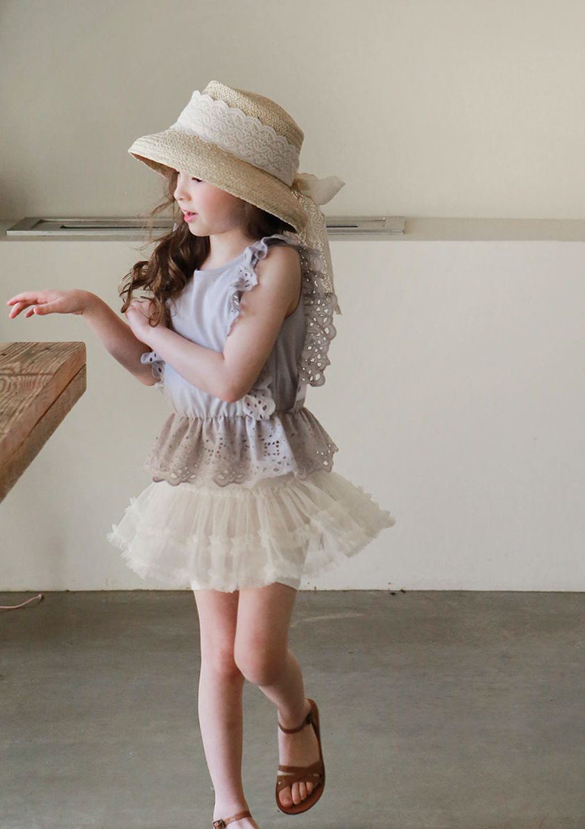 韓國 PuellaFLO - 細網紗蛋糕褲裙-象牙白