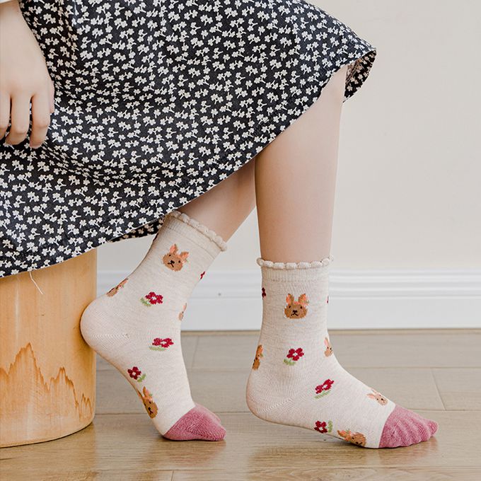 腳ㄚ子 - 幼/兒童棉質中筒襪 童襪 襪子 棉襪 兒童襪-緋紅花舞