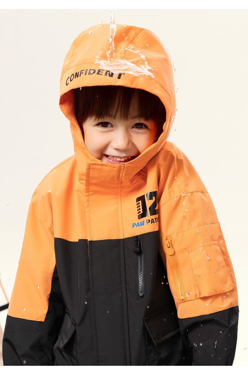 卡通汪汪隊防風防水連帽衝鋒外套-卡通人物阿奇-米白+深藍