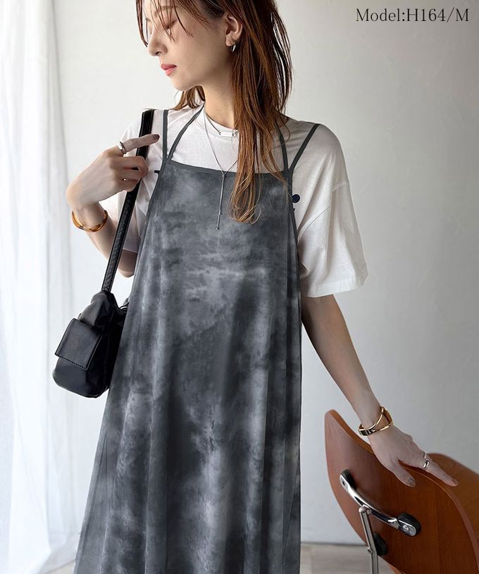 日本 Classical Elf - 2way奢華薄紗大理石印花吊帶洋裝-橙紅