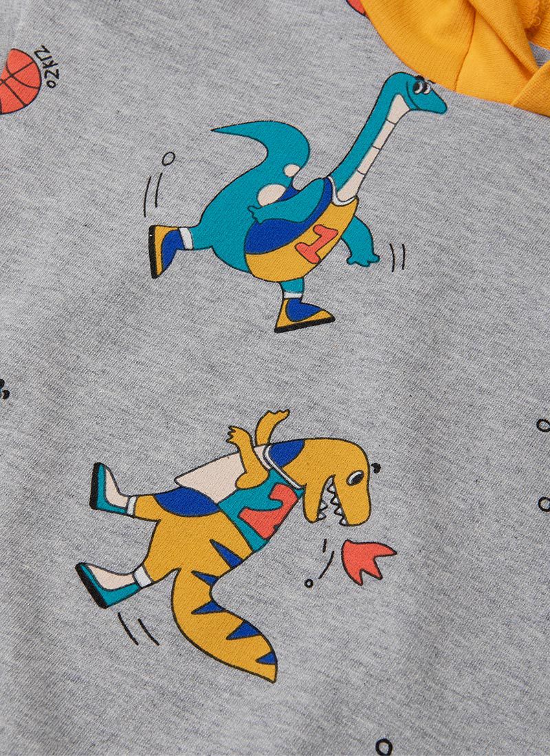 韓國 OZKIZ - 恐龍打籃球縮口連帽套裝-灰