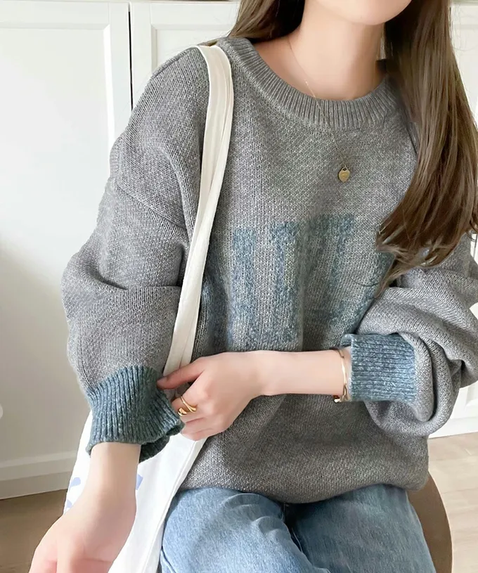 日本 Classical Elf - Java 前後2way袖配色厚針織上衣-海軍藍