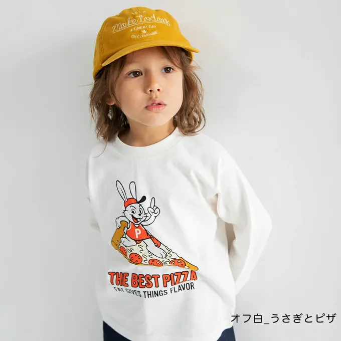 日本 BRANSHES - 100%棉 美式印花薄長袖上衣-兔子賽跑-亮橘