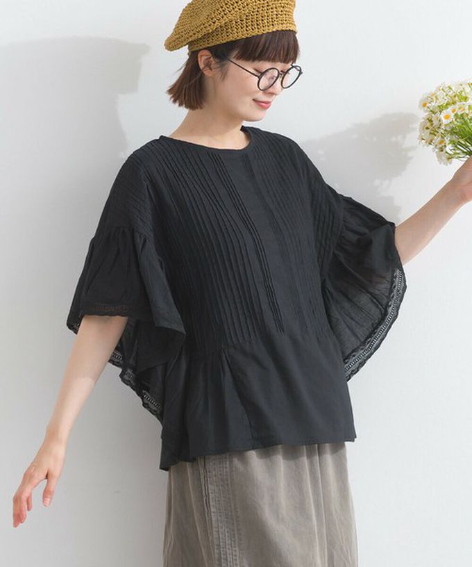 日本 Lupilien - 100%印度棉 細緻緹花大寬袖上衣-米杏