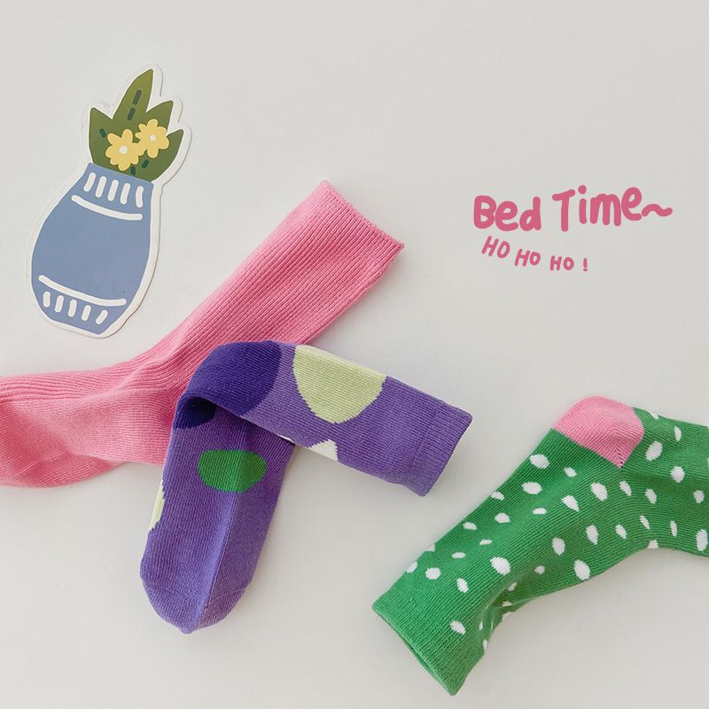 兒童中筒襪 (三入一組)-1085拼色款-女生款