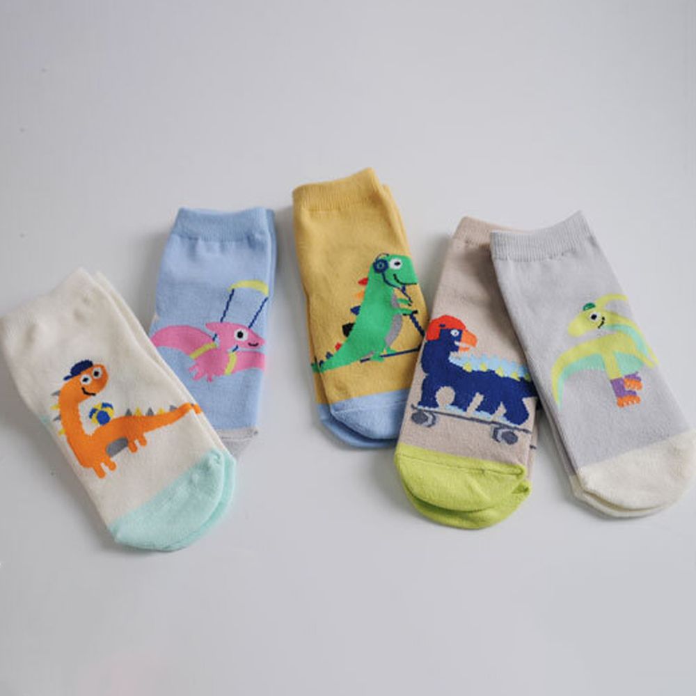 正韓童襪 - (5入組) 中筒襪(較厚款)-彩色侏羅紀