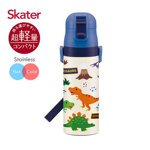 日本 SKATER - 兒童不鏽鋼直飲保溫水壺(470ml)-恐龍