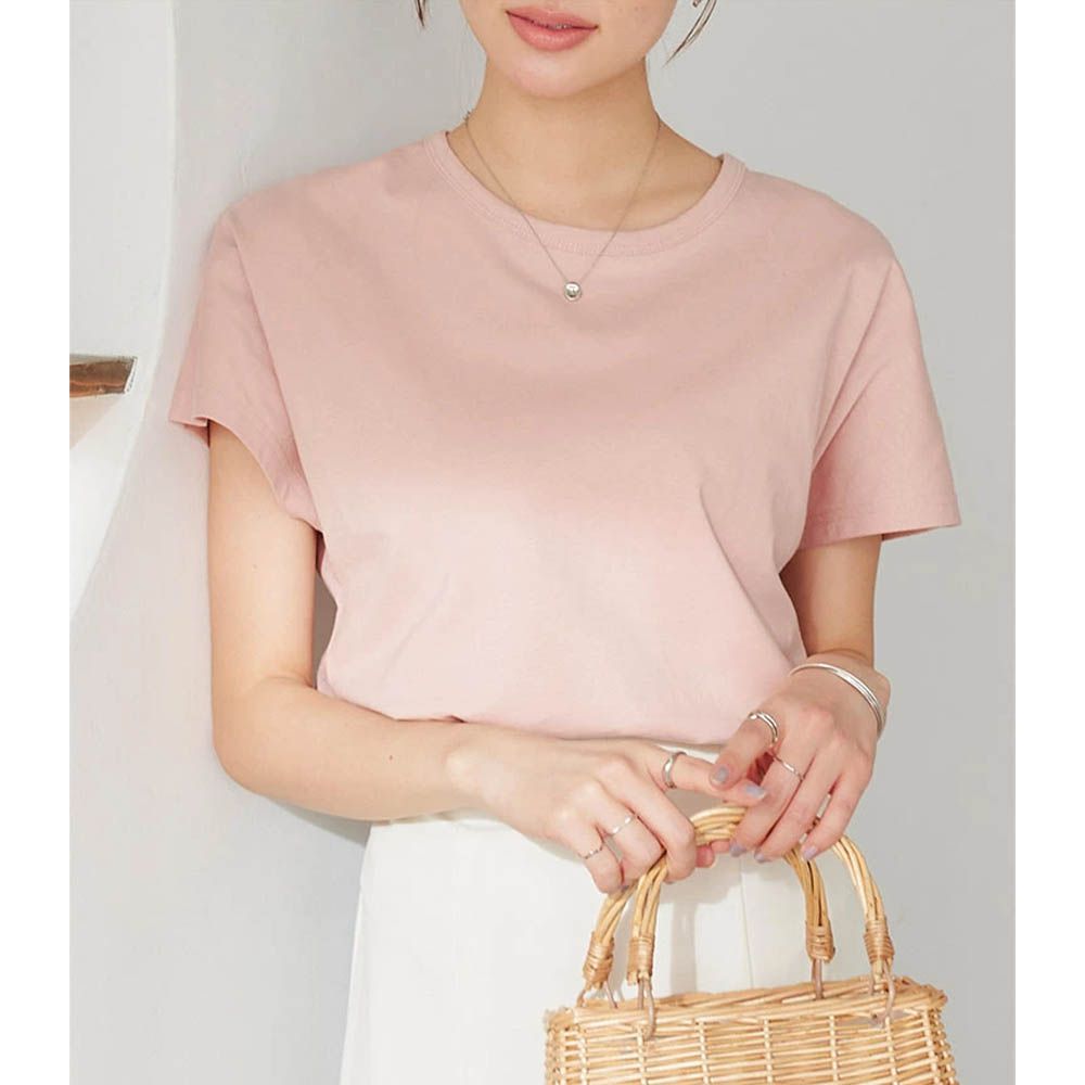 經典定番 純棉圓領短袖上衣-淺粉