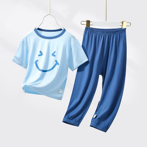 親子莫代爾涼感短袖家居服套裝/空調服-笑臉-海洋藍