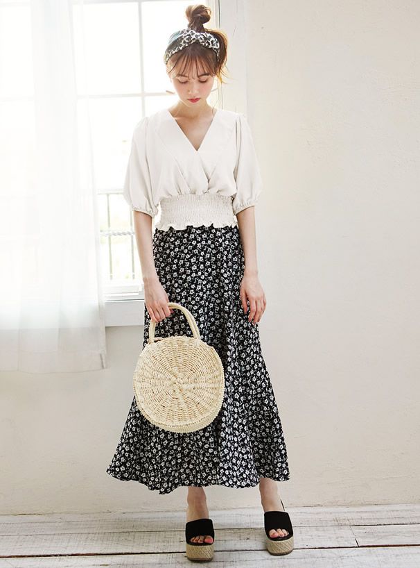 日本 GRL - V領五分袖縮腰上衣-磚橘紅