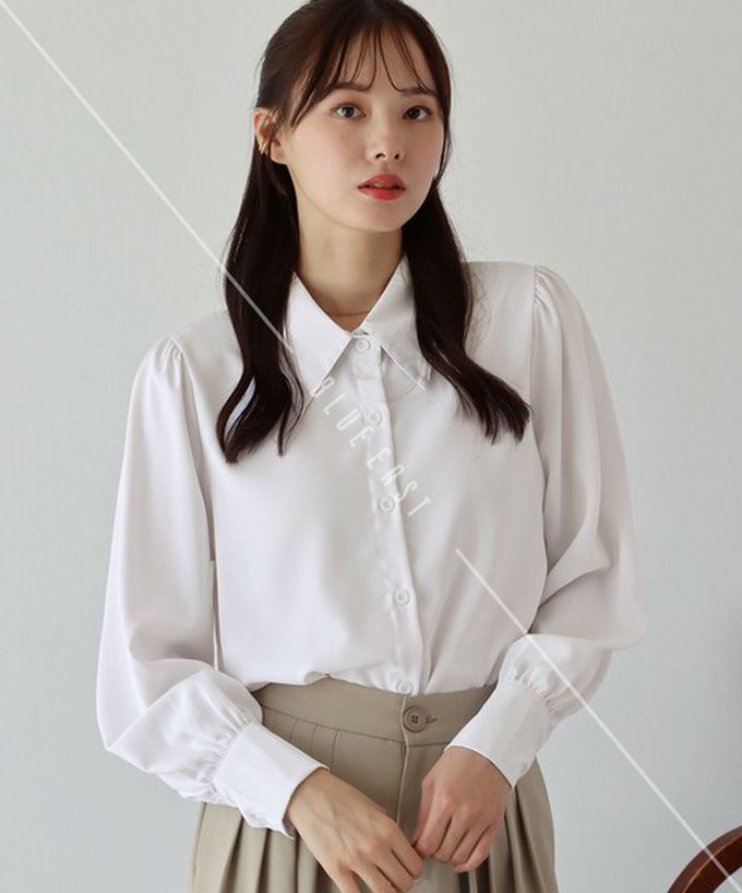 日本 BLUE EAST - 大人氣！優雅扭結雪紡長袖襯衫-花卉-黑