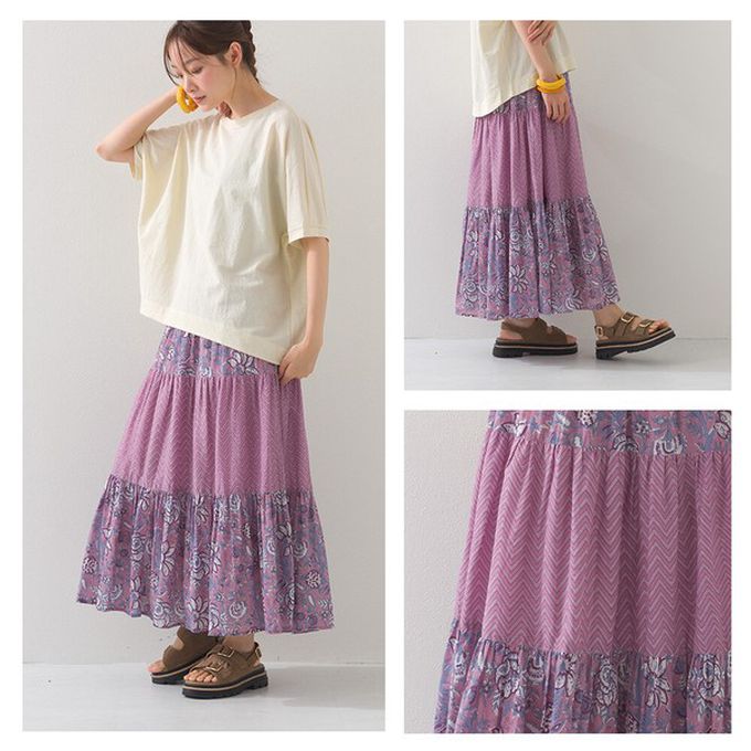 日本 OMNES - 100%印度棉 奢華圖騰長裙-深藍