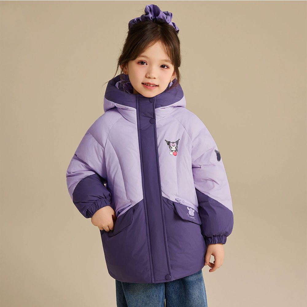拼色連帽鋪棉外套-卡通人物酷洛米-紫色