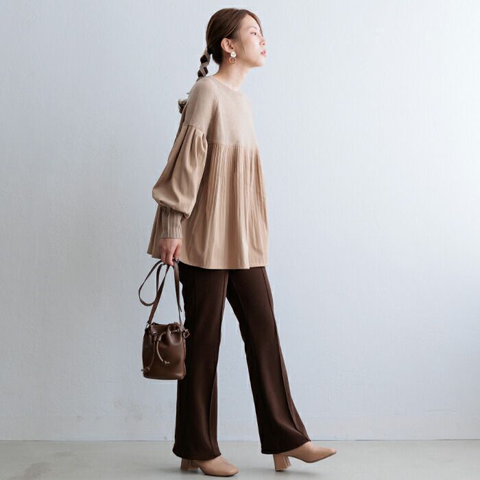 日本 ihuu - A字顯瘦百摺氣球袖針織上衣-黃