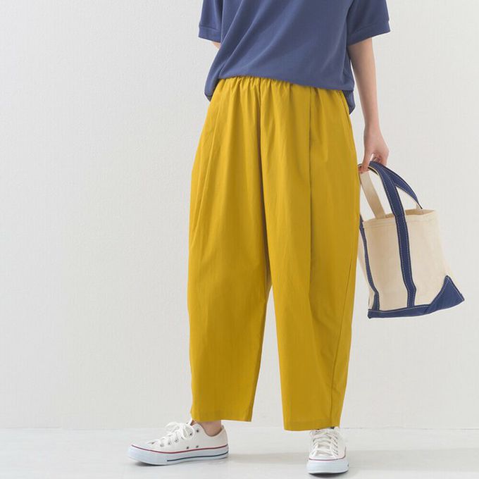 日本 OMNES - 100%棉 皺褶感休閒寬褲-象牙