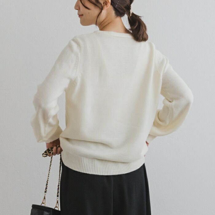 日本 ihuu - 大蕾絲領明亮針織長袖上衣(領可拆)-玫紅