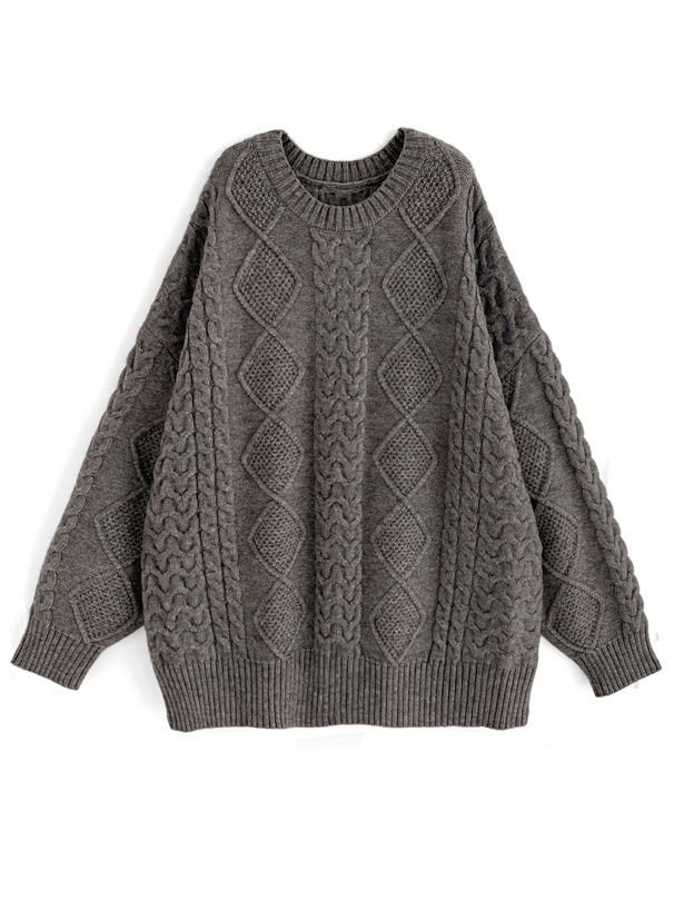 日本 GRL - 慵懶感編織紋長版毛衣-咖啡 (F)