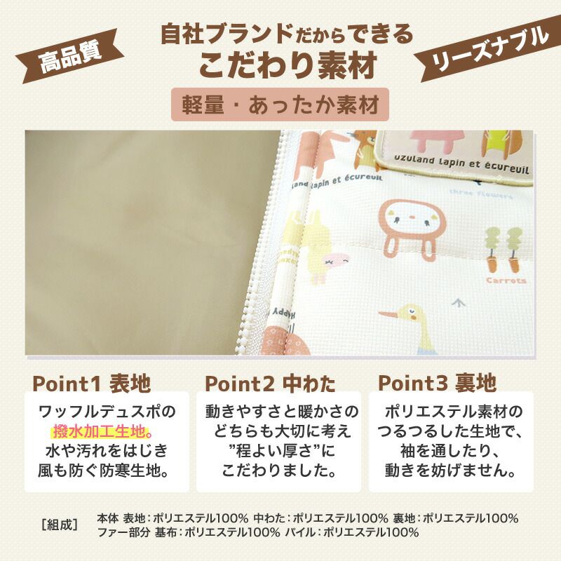 日本 ZOOLAND - 防寒防潑水鋪棉保暖外套-兔兔耳朵-粉紅