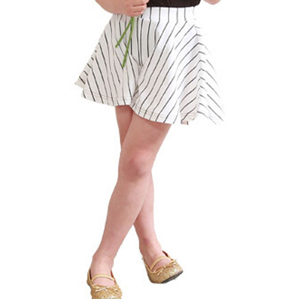 日本 TORIDORY - 蝴蝶結傘狀褲裙-黑白線條