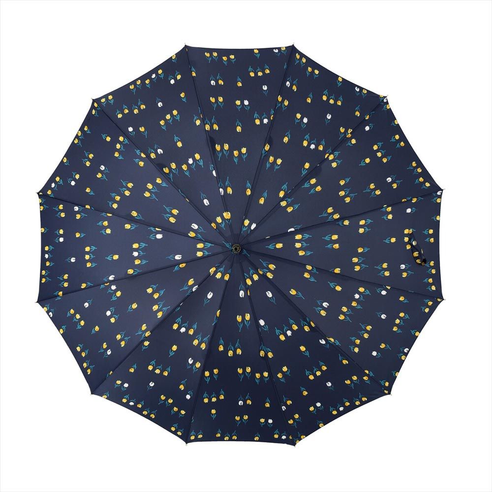 日本 nifty colors - 抗UV輕量 晴雨兩用J型手把直傘-鬱金香-深藍 (直徑97cm/308g)