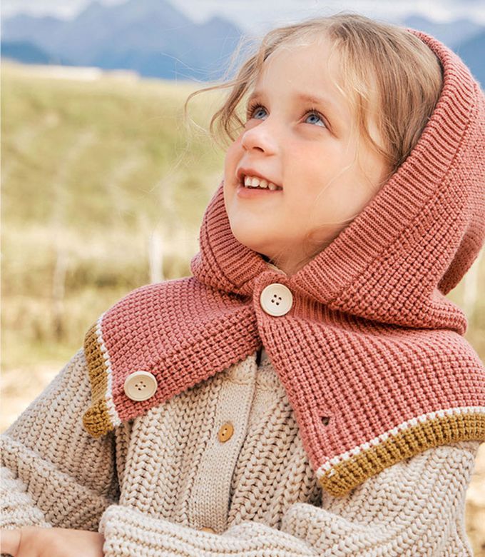 kocotree - 保暖針織帽兩用圍巾-兒童款-均碼 (紅色)