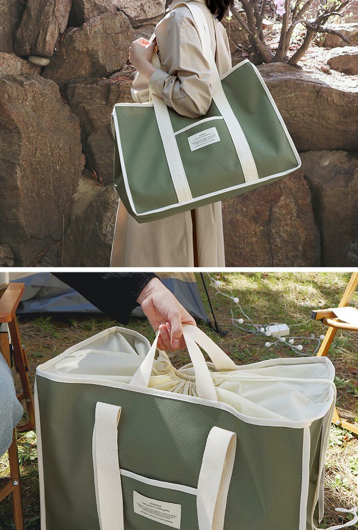 韓國 Conitale - 大容量防潑水束口購物袋/野餐袋/旅行袋-深藍 (46X35X25cm)