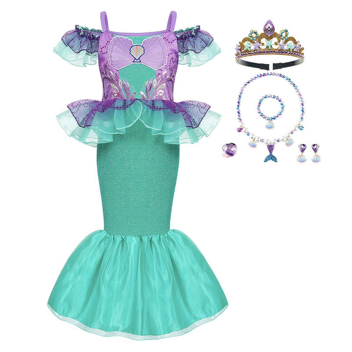 love, charlotte - 小美人魚洋裝+華麗飾品組-洋裝, 皇冠, 項鍊, 手鍊, 耳夾, 戒指