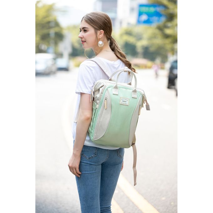 Heine 海恩 - WIN-215 後背包 收納後背包 媽媽包 尼龍包 待產包 育兒包 女包-象牙白果綠