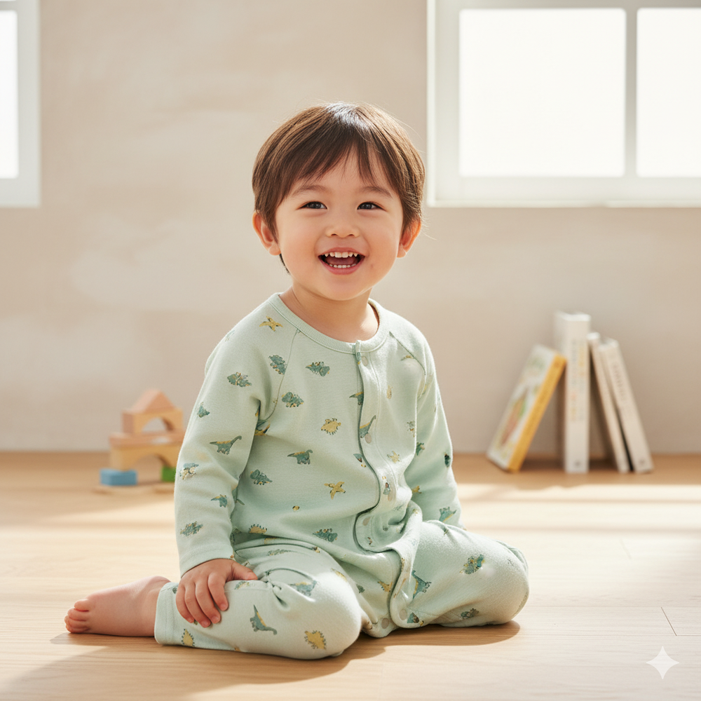 長袖兔裝-滿版印花-綠色