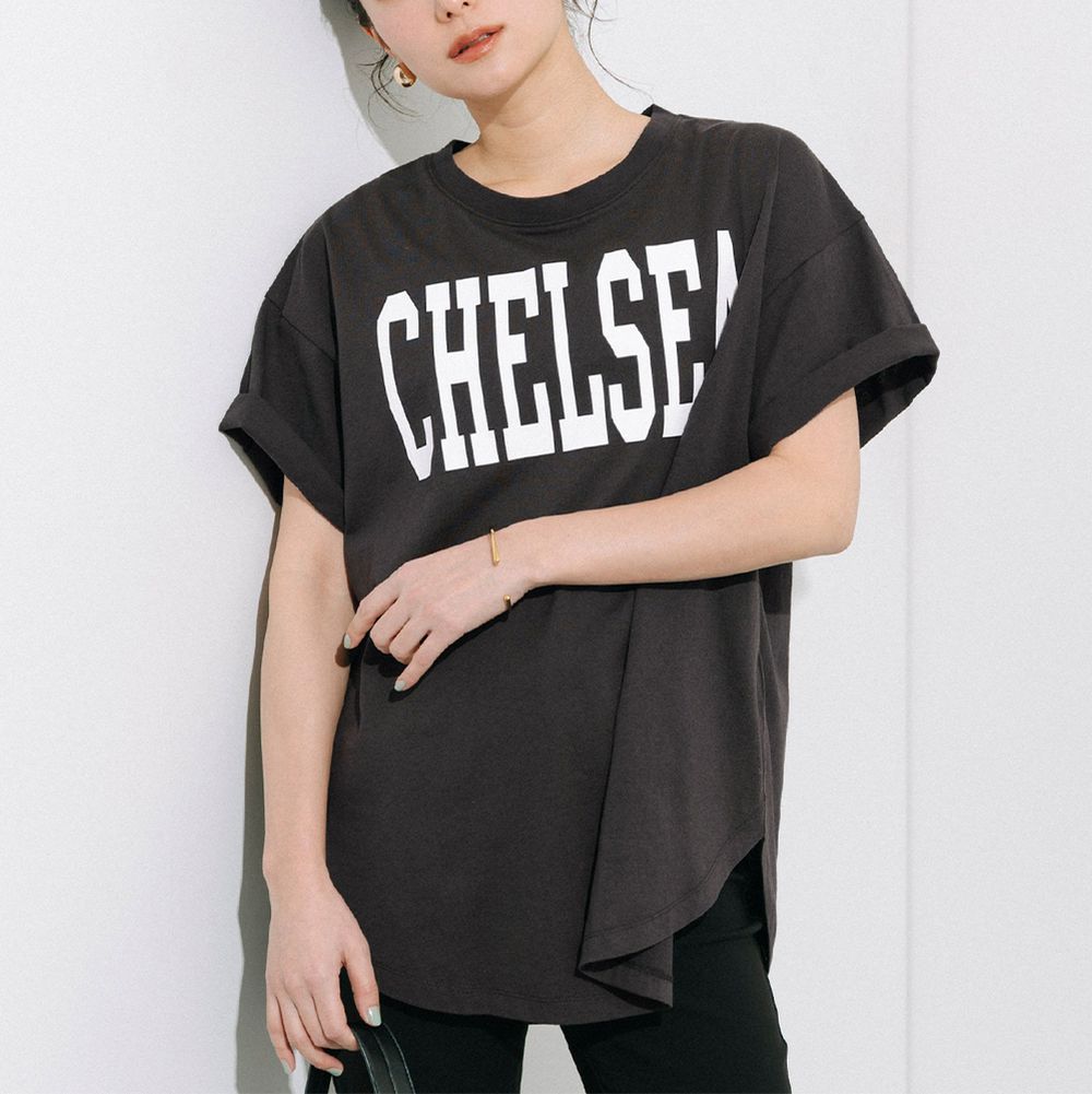純棉學院風圓弧休閒短袖上衣(大人)-CHELSEA-炭灰
