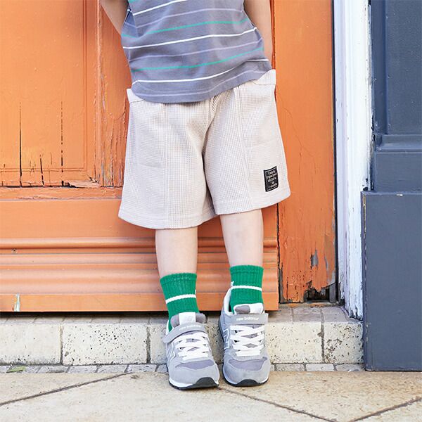 日本 b-ROOM - 華夫格柔軟舒適大口袋短褲-灰藍