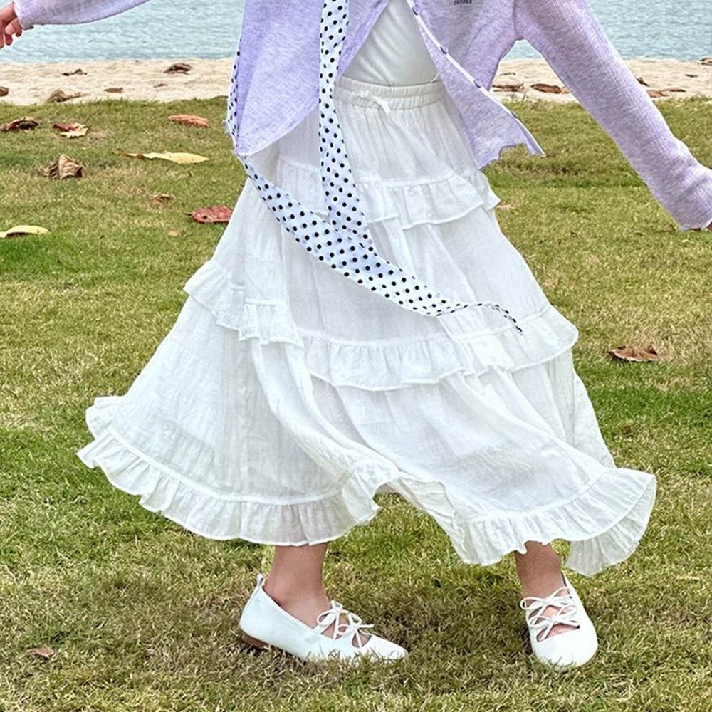 仙女風輕盈蛋糕層次長裙-白色