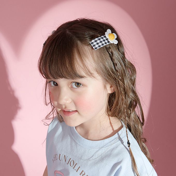 日本 Lycee mine - 小雛菊清爽格紋髮夾(同色2入組)-薄荷 (F)