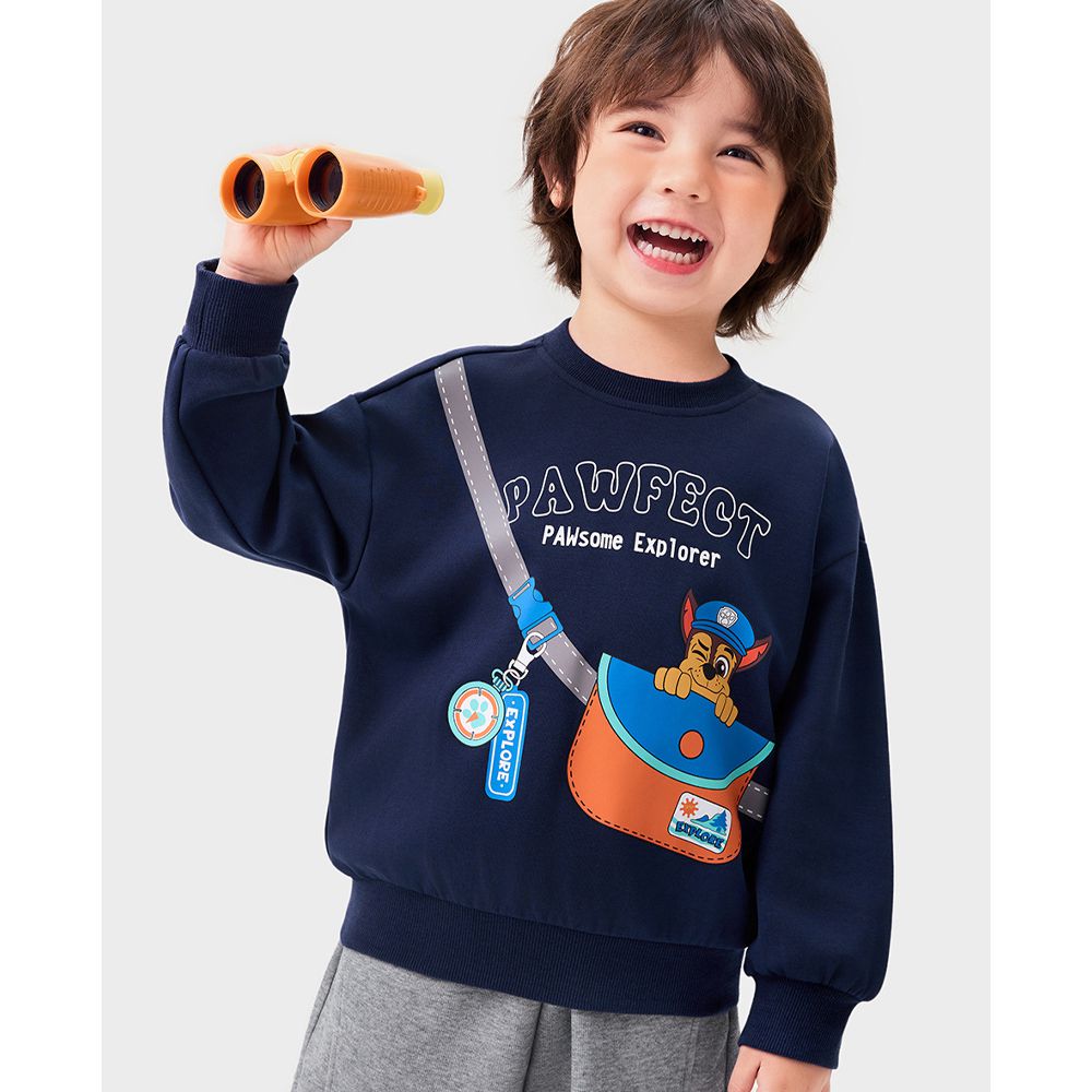 卡通汪汪隊長袖上衣/大學T-趣味包包印花-藏青