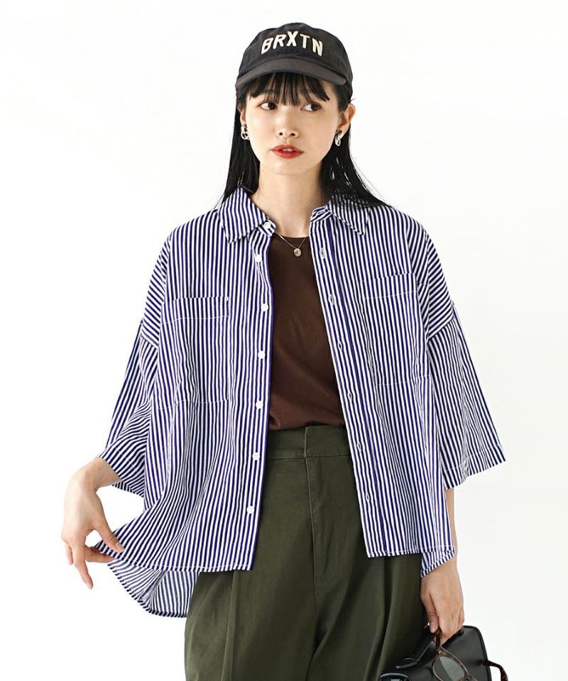 日本 zootie - 男孩感直條紋短袖襯衫-磚紅