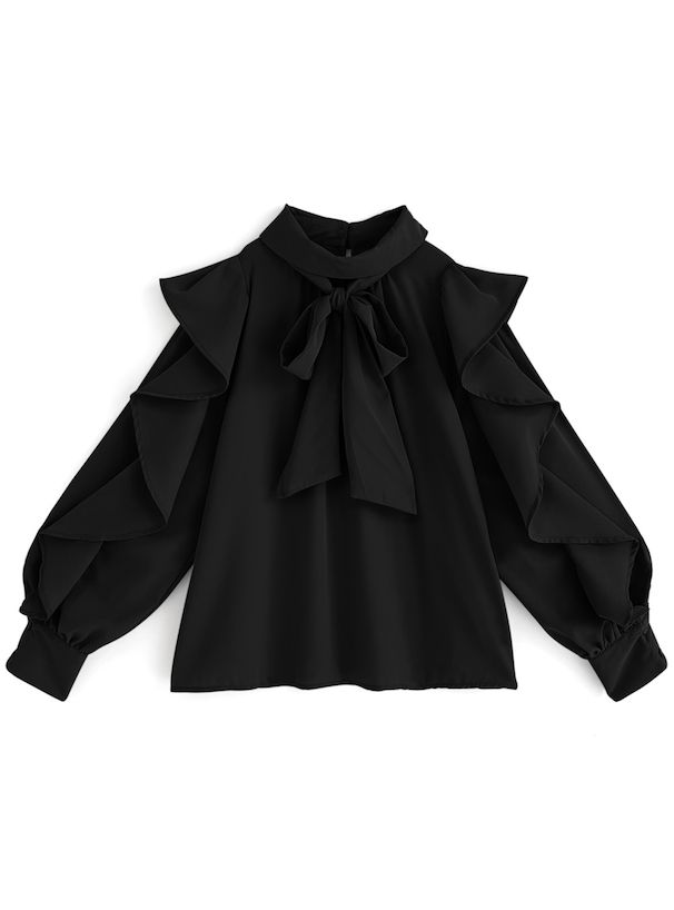 日本 GRL - 低調光澤蝴蝶結長袖上衣-煙燻粉 (F)