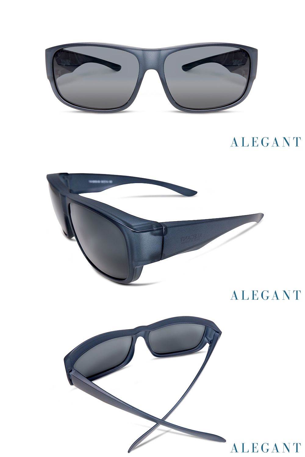 ALEGANT - 潮流果凍黑色方框全罩式偏光墨鏡│外掛式UV400太陽眼鏡包覆套鏡│車用太陽眼鏡│近視可戴外掛寶麗來墨鏡