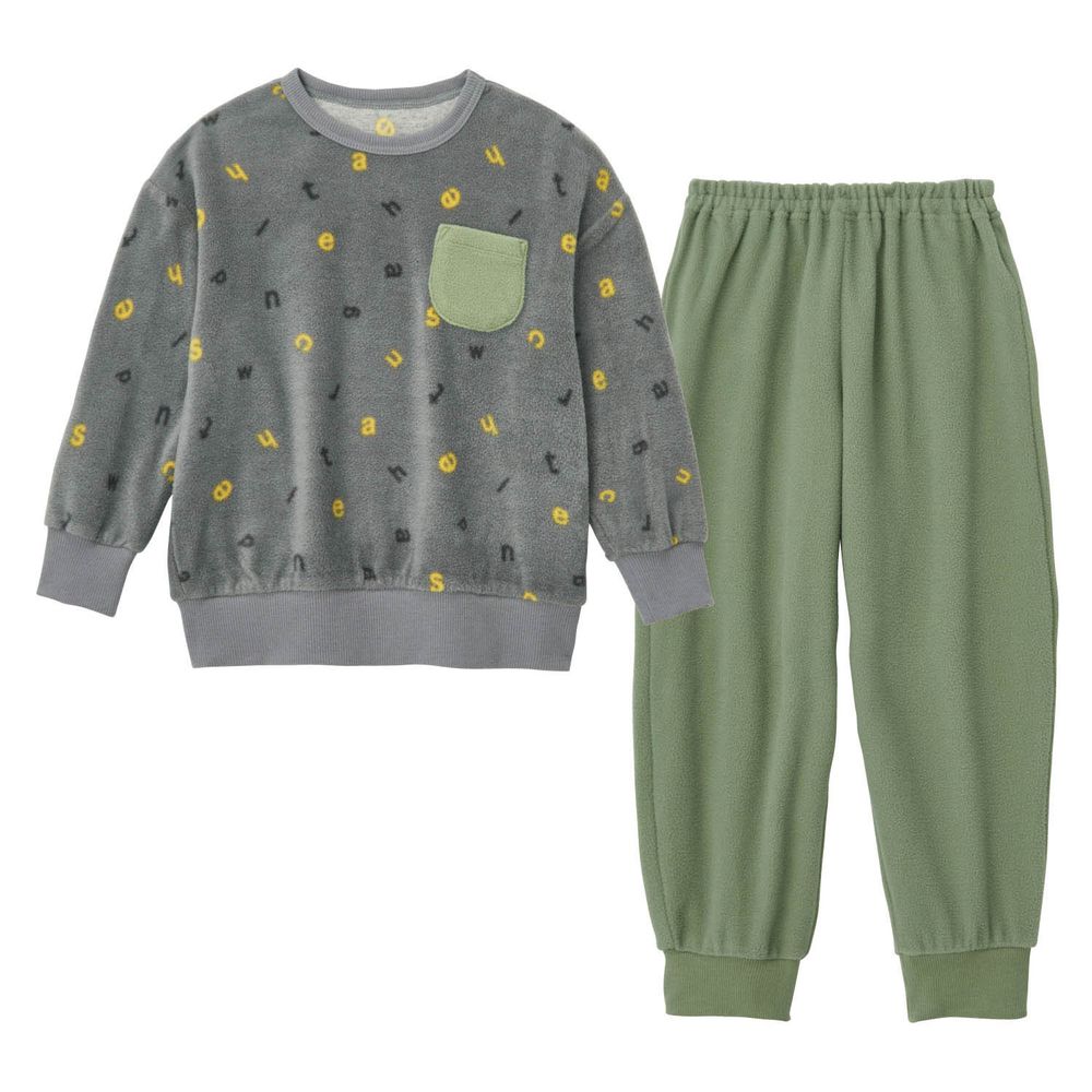 日本千趣會 - (兒童) fleece保暖長袖家居服/睡衣-英文字母-灰綠