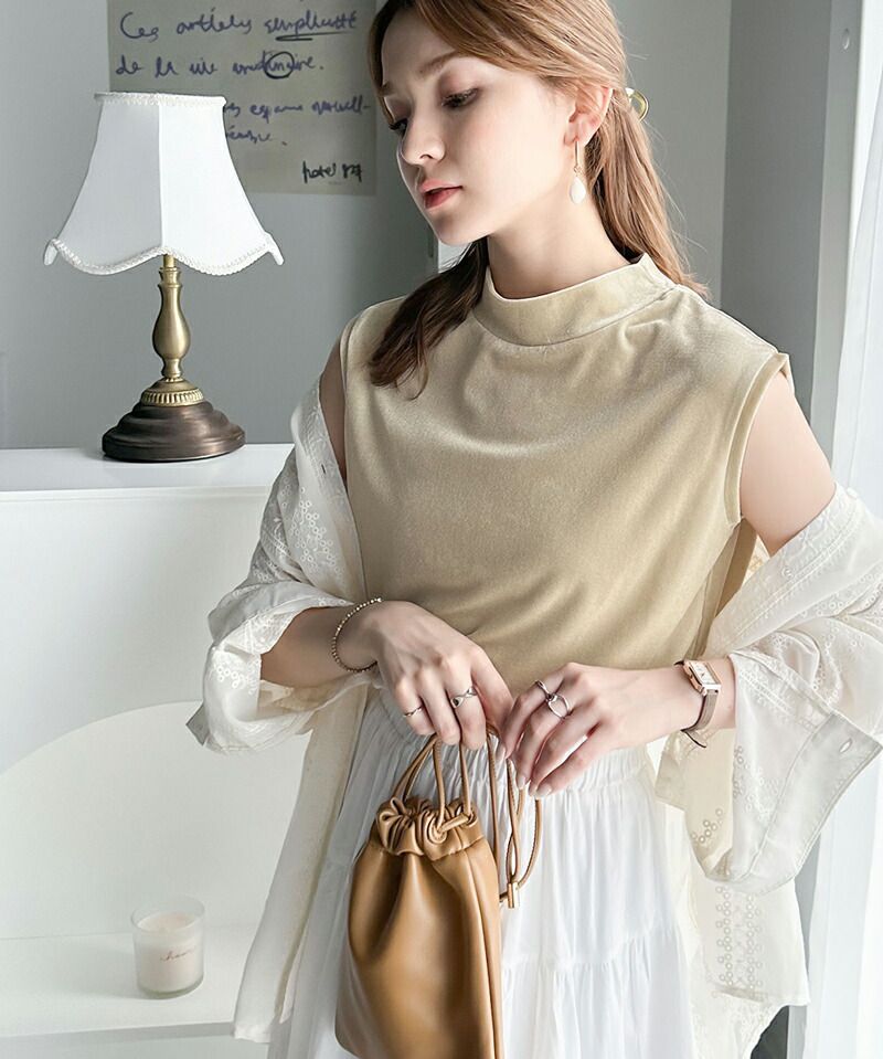 日本 Classical Elf - 高級絨感立領無袖上衣-孔雀藍