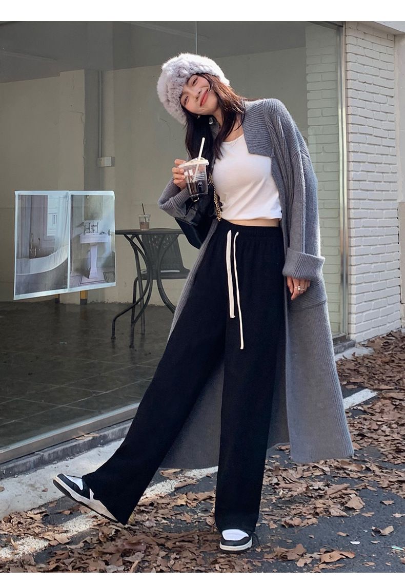 加絨暖暖腰鬆緊闊腿長褲-杏色