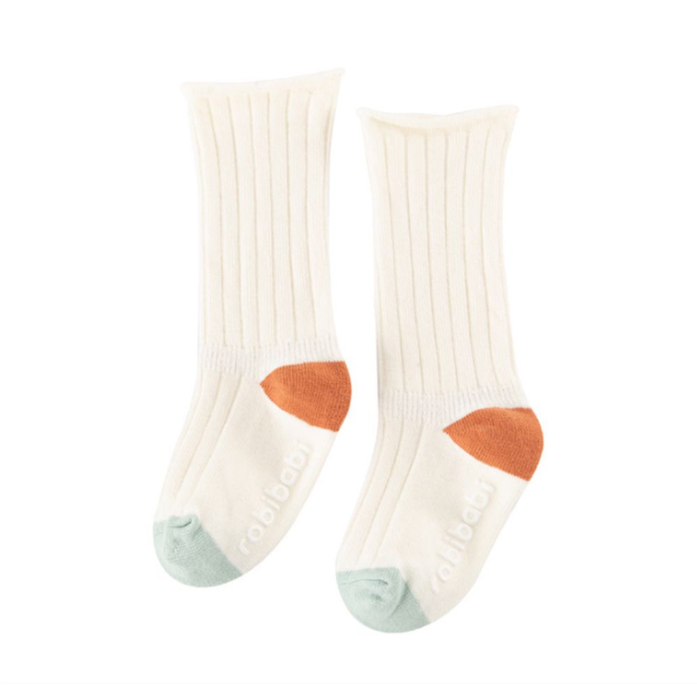 JoyNa - 簡約撞色 長筒鬆口薄襪(底部止滑)-3雙入-白色+隨機2雙
