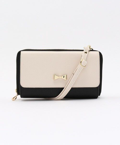 日本 cachecache - 3way蝴蝶結錢夾包-BKIV米白黑