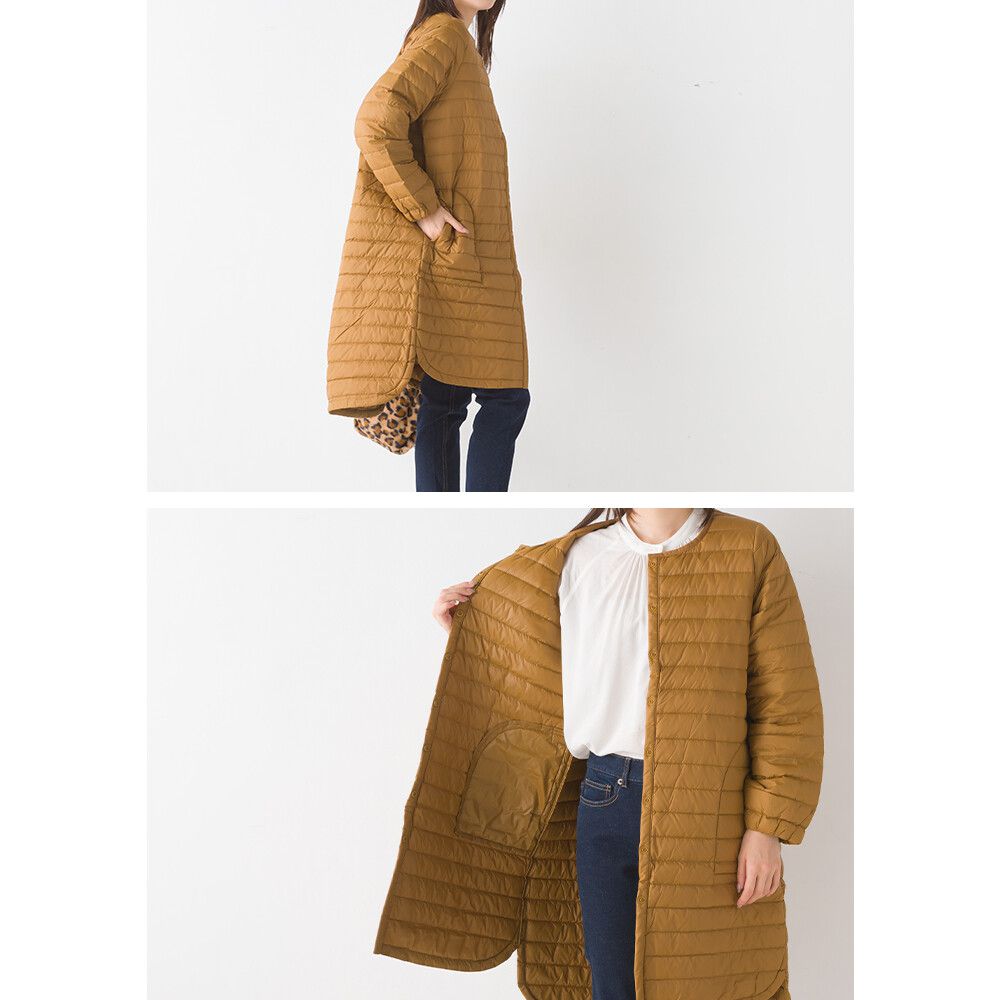 日本 OMNES - 90%羽絨 超保暖輕量長版羽絨外套-深藍-3950