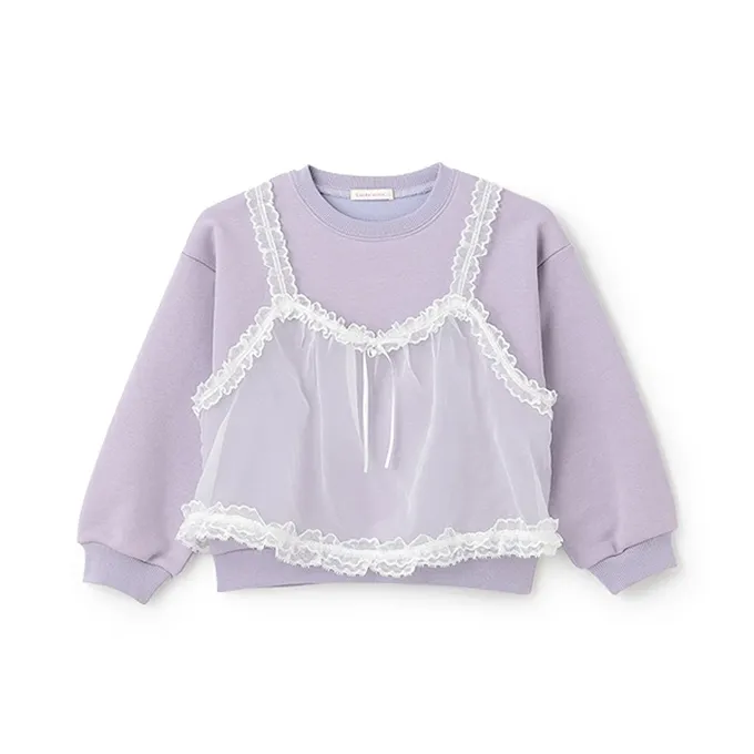 日本 Lycee mine - 夢幻蕾絲吊帶縮口長袖上衣-藍