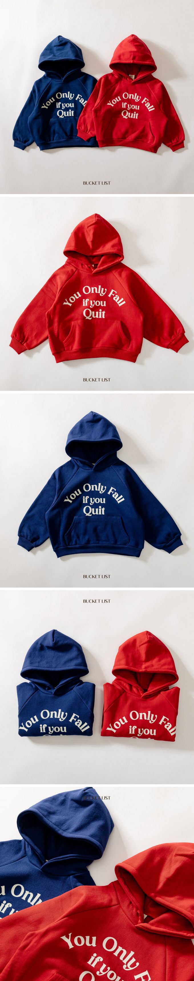 韓國 BUCKET LIST - (內磨毛)個性文字寬鬆連帽T-藍