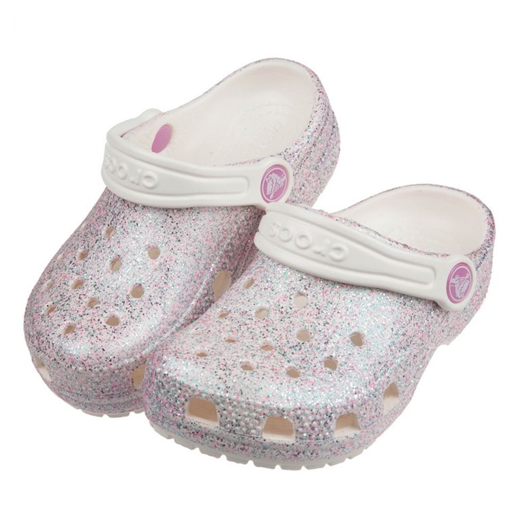 Crocs - 卡駱馳經典閃亮牡蠣粉色兒童布希鞋